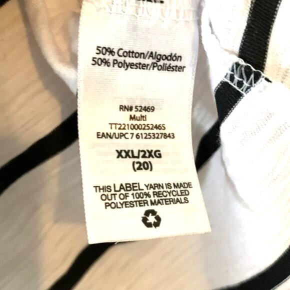 Time And Tru White & Black Striped Short Sleeve T-Shirt XXL 50% Cotton 50% Polye - Picture 3 of 7